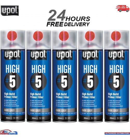 5x UPOL HIGH 5 HIGH BUILD PRIMER AEROSOL U-POL - DARK GREY